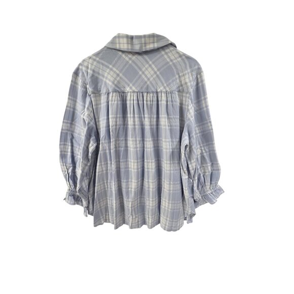 Foxcroft Women's Button Front Shirt Collard Long Sleeve Blue Plaid Size 16 - Picture 4 of 6